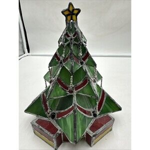 Tiffany Style  Stained Glass Christmas Tree Table Lamp  10" Needs Light